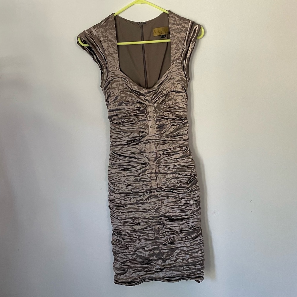 Nicole Miller Textured Taupe Mini Dress
